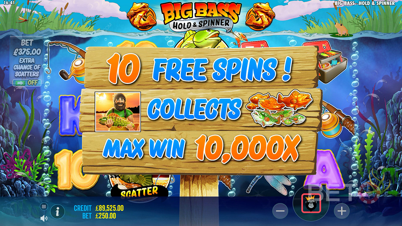 Gewinnen Sie das 10.000-fache Ihres Einsatzes beim Big Bass Bonanza Hold and Spinner Video Slot!