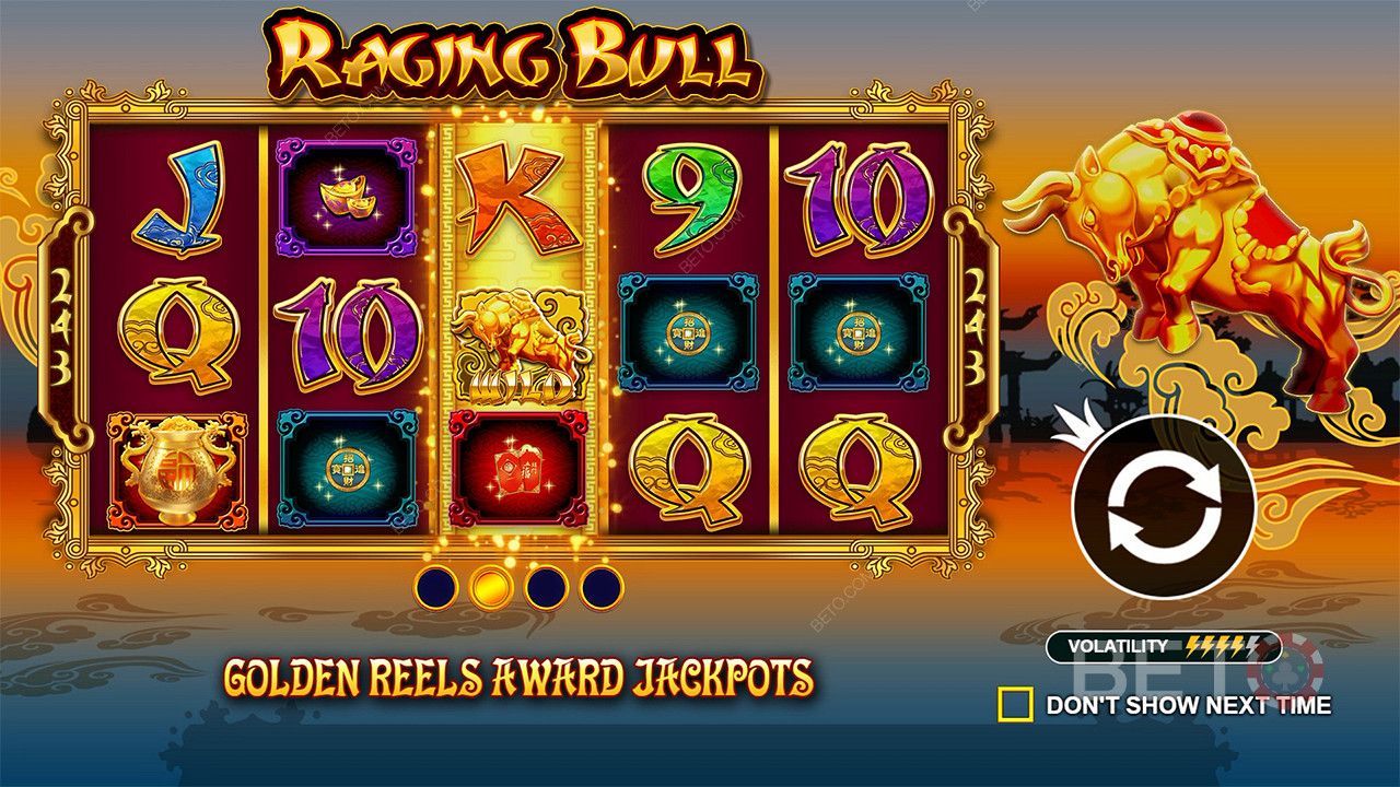 Gewinnen Sie Jackpots im Basisspiel des Spielautomaten Raging Bull