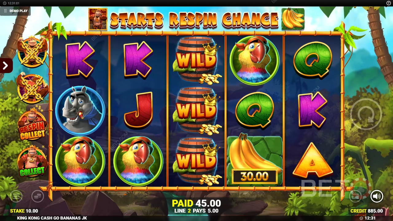 Erklärte Bonusfunktionen in King Kong Cash Go Bananas von Blueprint