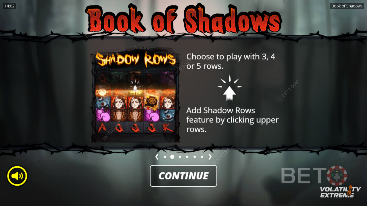 Schalte alle 5 Reihen frei oder spiele mit nur 3 Reihen im Book of Shadows-Spielautomaten