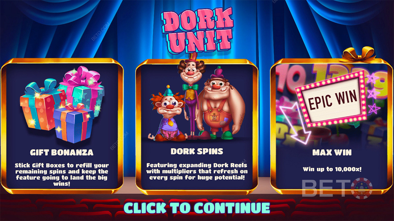 Genießen Sie 2 fantastische Bonusspiele und einen hohen Maximalgewinn in der Dork Unit Slotmaschine