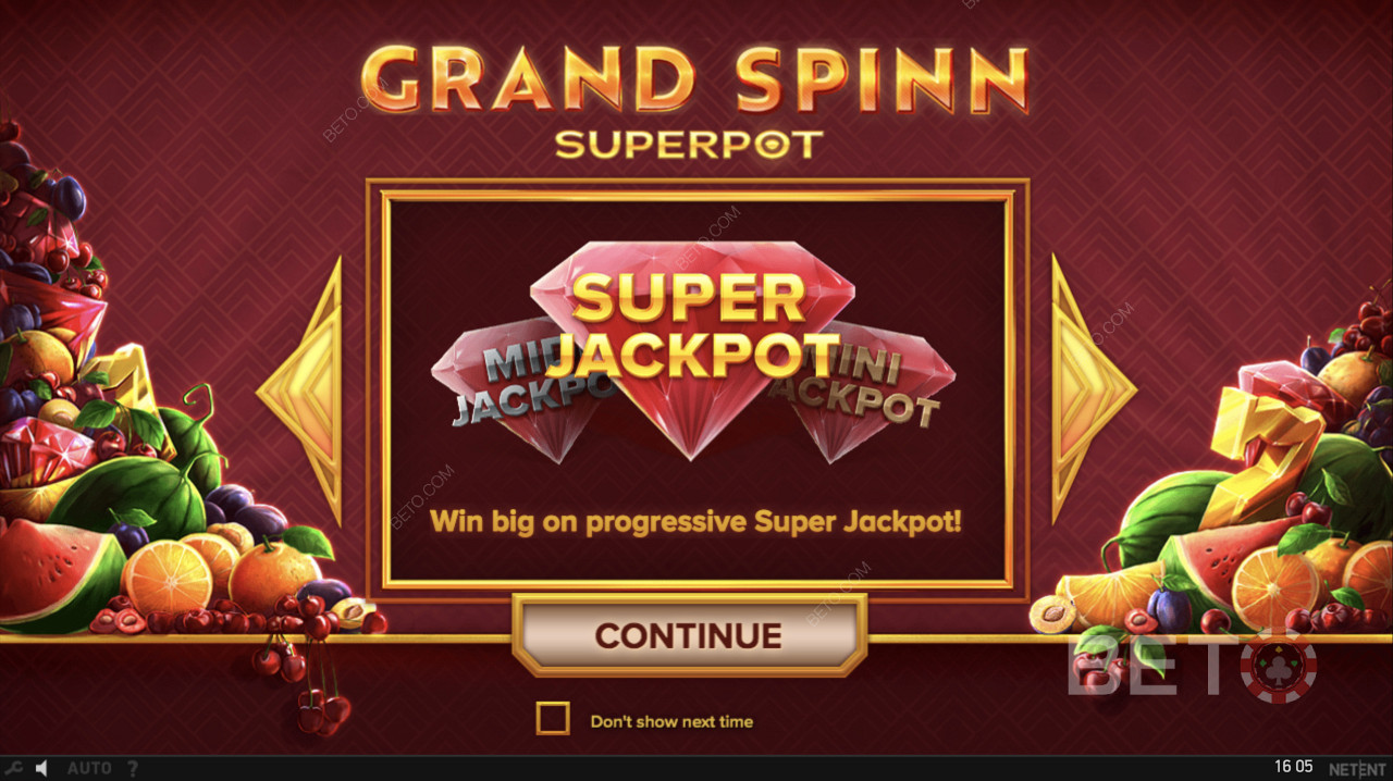 Der progressive Superjackpot wird im Grand Spinn Superpot ausgelöst