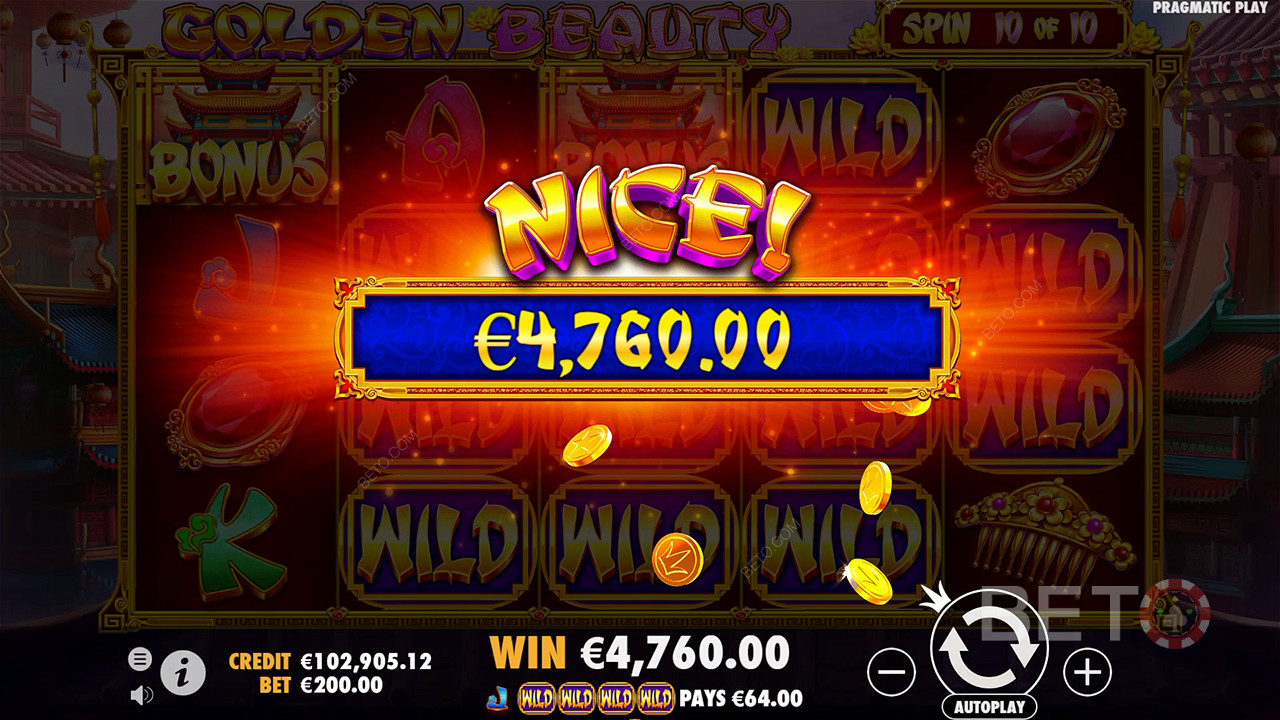 Gewinnen Sie das 210-fache Ihres Einsatzes im Golden Beauty Online Slot!