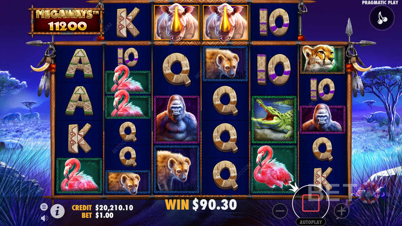 Das große Rhino-Bonusspiel bietet einen fairen Megaways-Spielautomaten-RTP für Anfänger