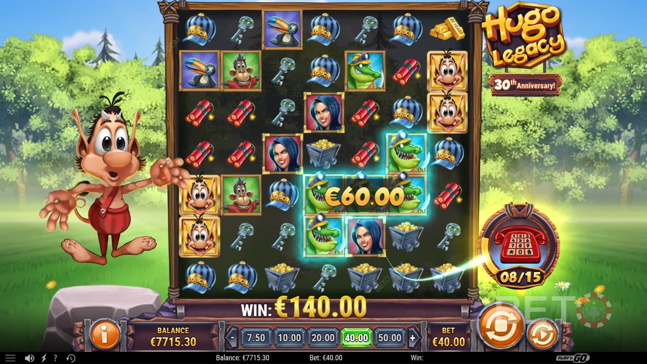 Hugo Beim Legacy-Online-Spielautomaten geht es darum, Gewinnsymbole zu sammeln und Boni auszulösen
