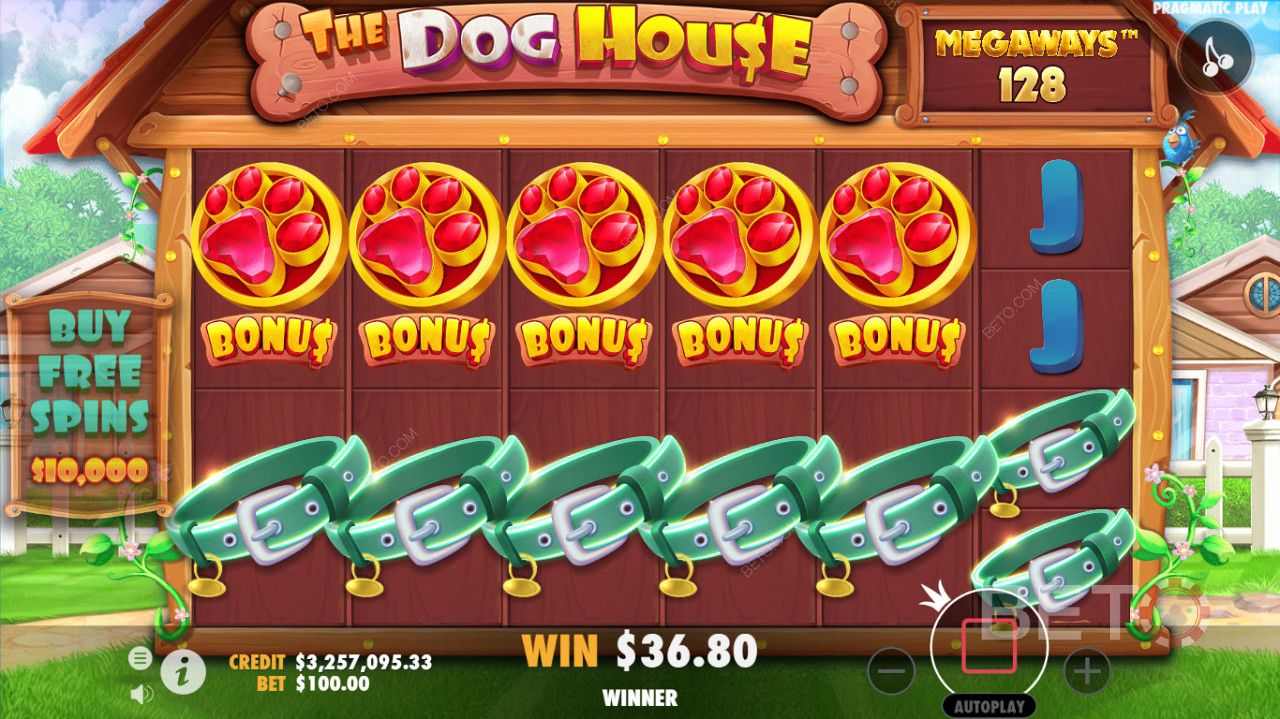 Ein detailliertes Gameplay-Interface der The Dog House Megaways Casinos Slots