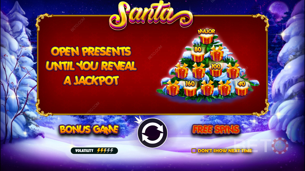 Das Bonusspiel bietet Bargeldpreise und Jackpots im Santa online slot