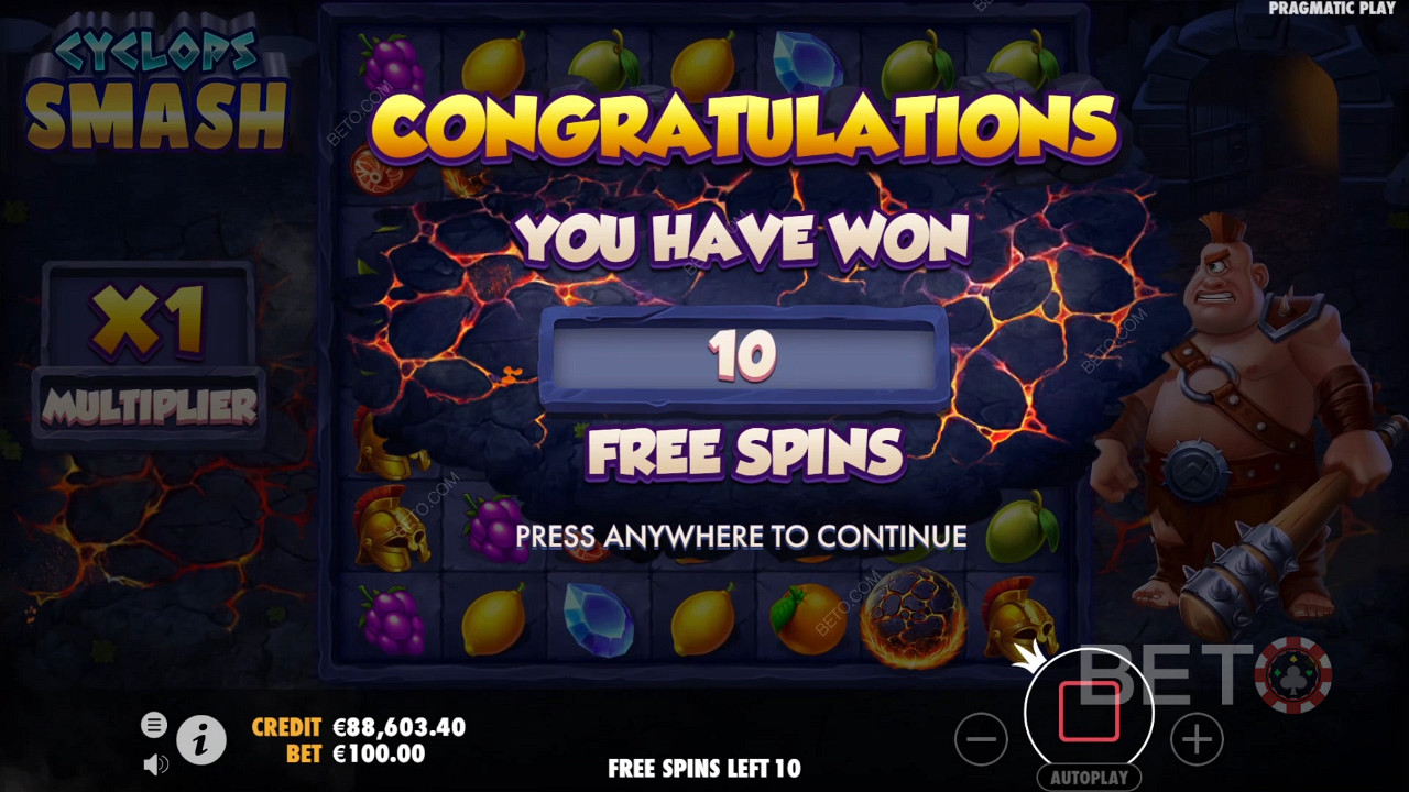Gewinnen Sie 10 bis 16 Free Spins, nachdem Sie 4 oder mehr Scatter-Symbole erhalten haben.