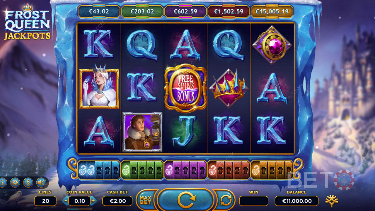 Frost Queen Jackpots ist ein Spielautomat mit zahlreichen Bonusfunktionen und 5 Jackpots!