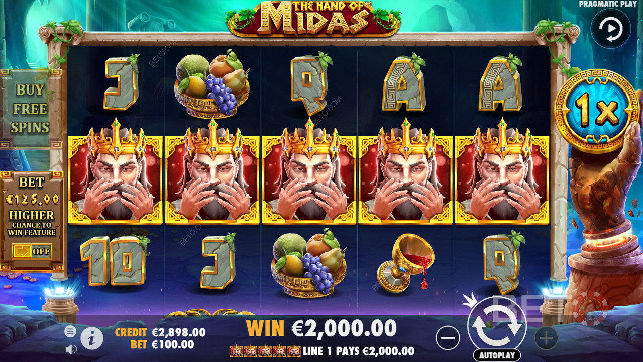 5 König-Midas-Symbole bringen beim Hand of Midas Video Slot große Gewinne