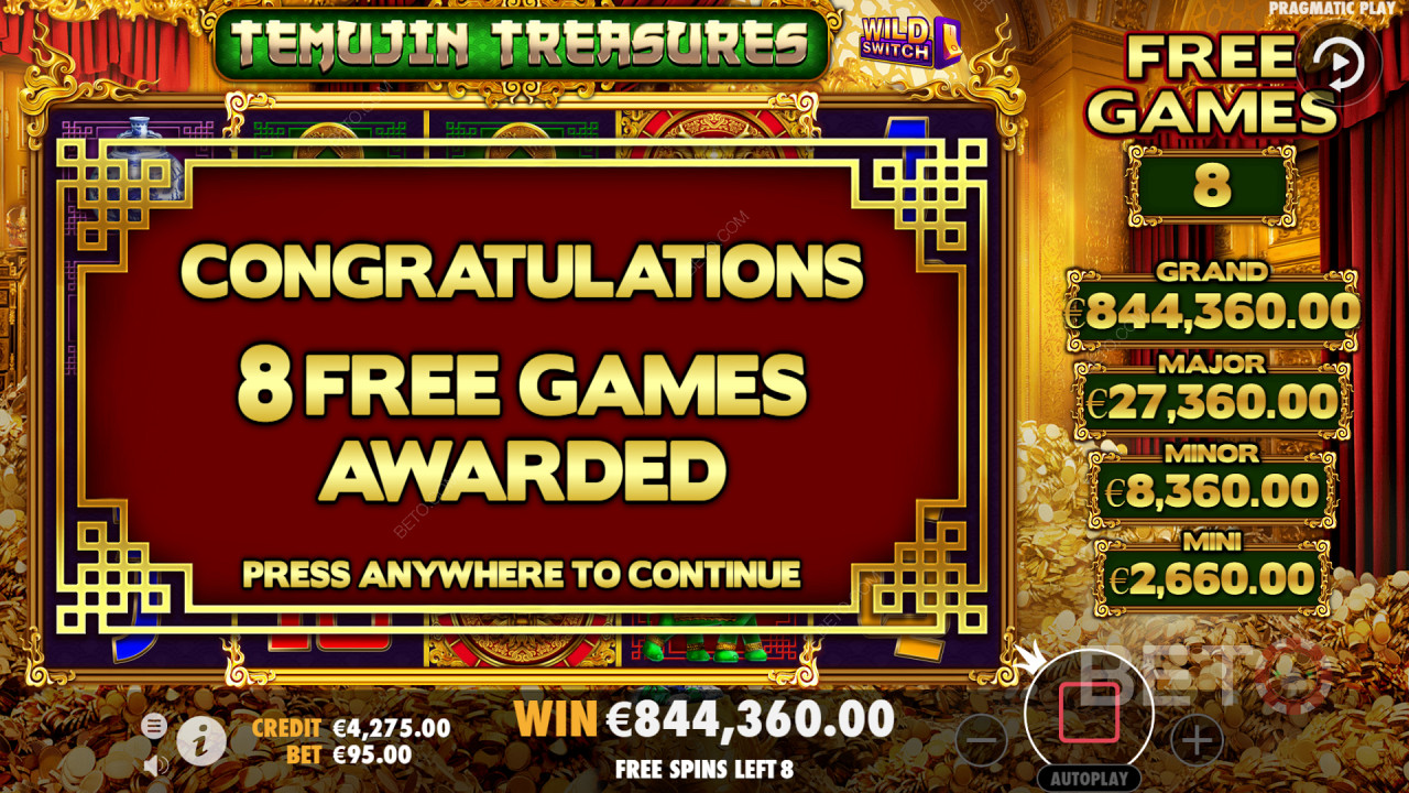 Mit Bonusfunktionen wie dem Glücksrad können Sie in Temujin Treasures Freispiele gewinnen.