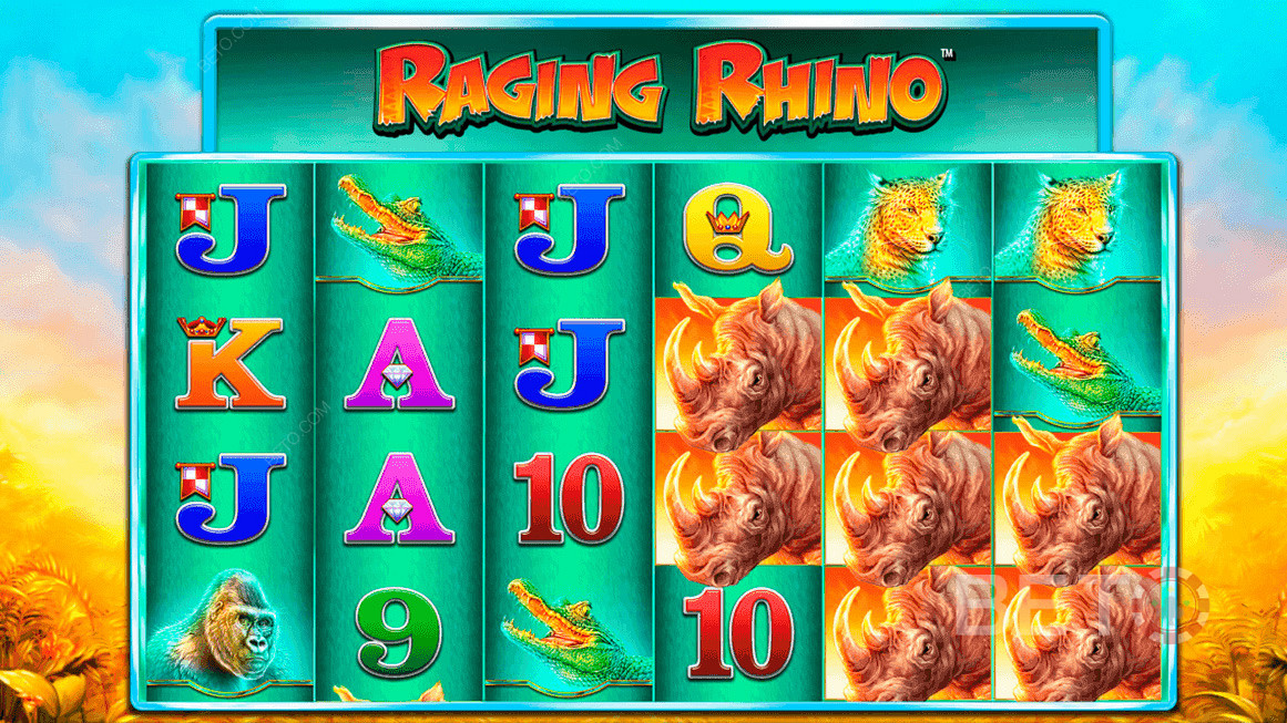 Raging Rhino von Williams Interactive(WMS) - bietet Ihnen bis zu 46.656 Möglichkeiten zu gewinnen!