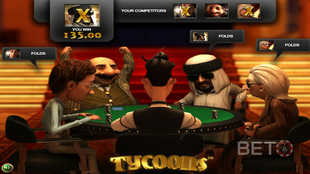 Die Charaktere spielen ein Pokerspiel und du kannst den Gewinner vorhersagen, um viel zu gewinnen.