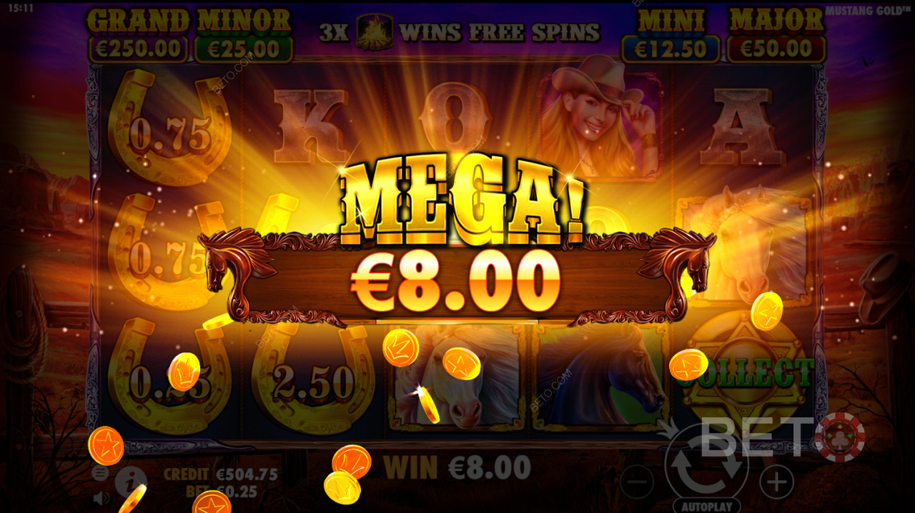 Mega Win im Spielautomaten Mustang Gold