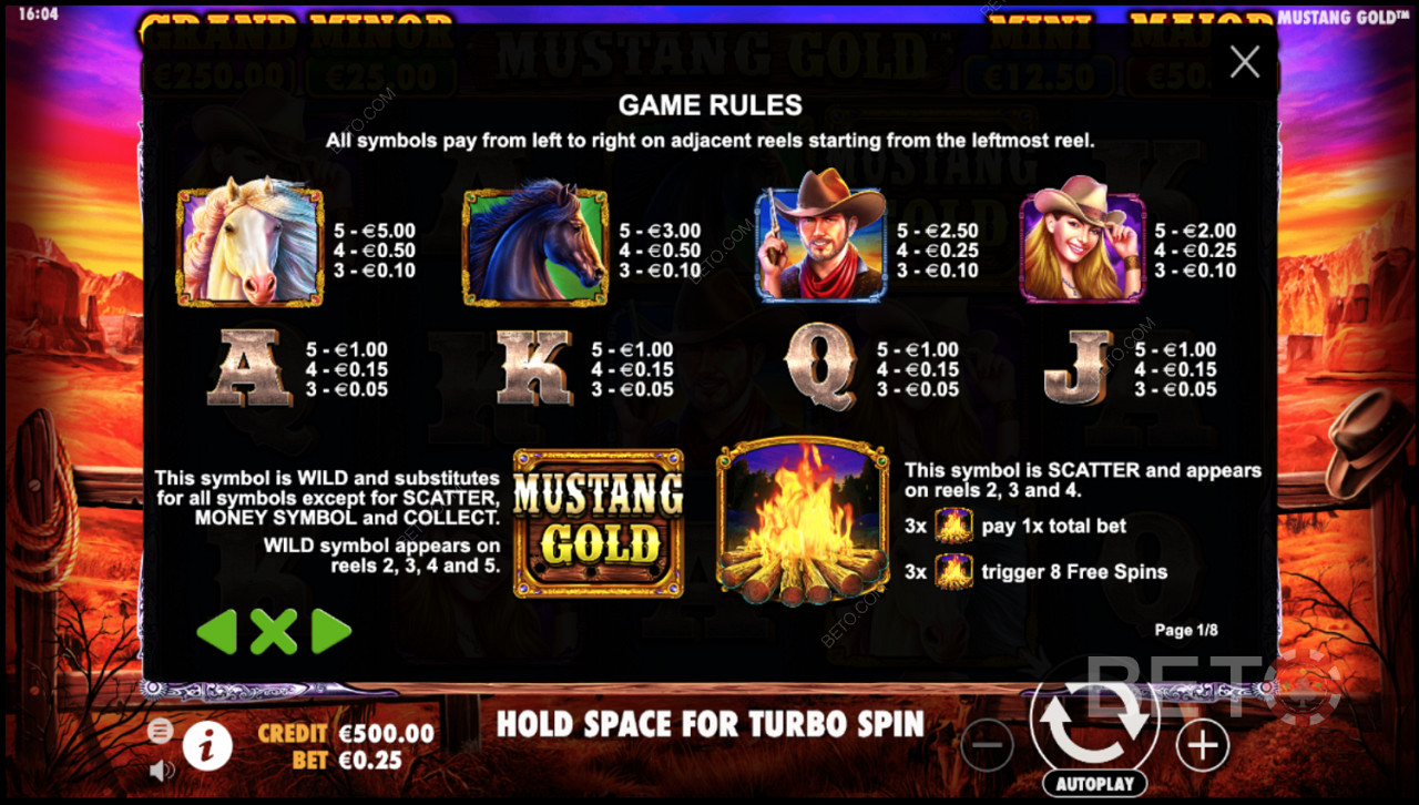 Spielregeln des Mustang Gold Online-Slots