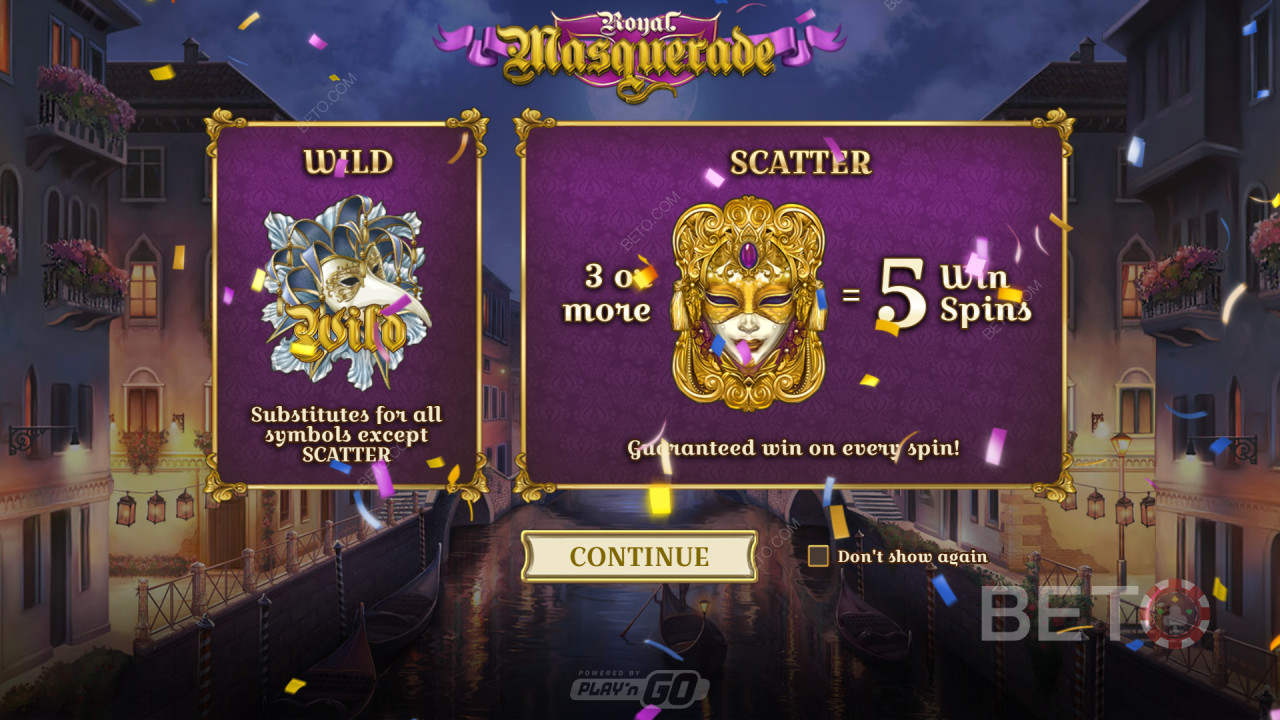 Erläuterung der Bonusfunktionen in „Royal Masquerade“ von Play