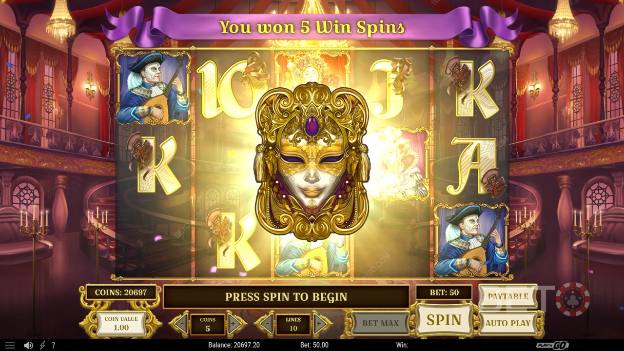 Gewinne das 10.000-Fache deines Einsatzes beim Video-Slot „Royal Masquerade“!