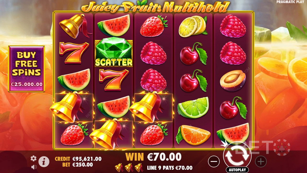 Gewinnen Sie das 8.000-fache Ihres Einsatzes beim Juicy Fruits Multihold Online Slot!