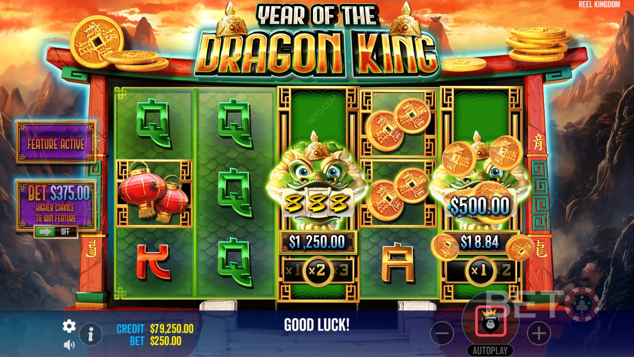 Sieh zu, wie sich die Mini-Spielautomaten im Jahr des Drachenkönigs drehen