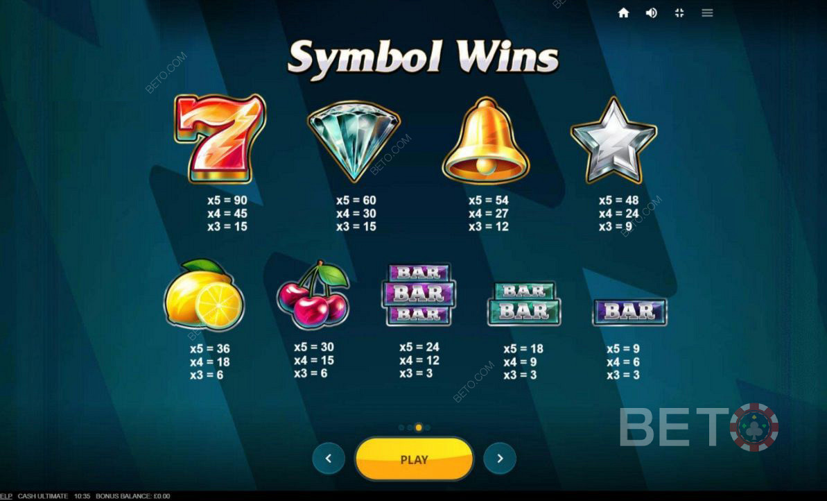 Verschiedene Symbolkombinationen in Cash Ultimate