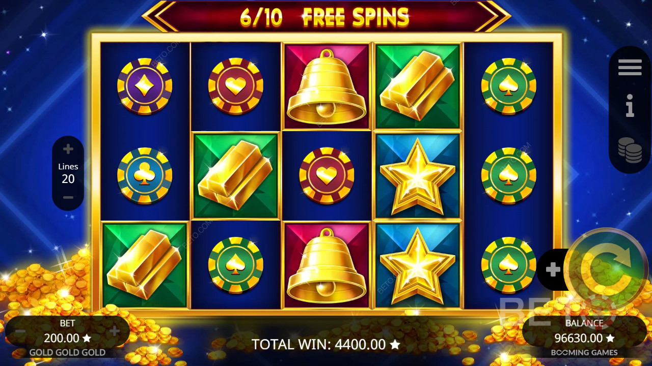 Erklärte Bonusfunktionen in Gold Gold Gold von Booming Games