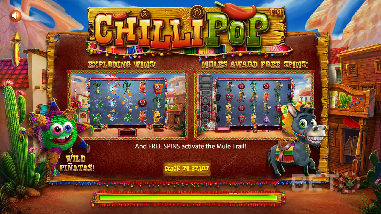 Intro-Bildschirm des mexikanischen Spiels ChilliPop slot