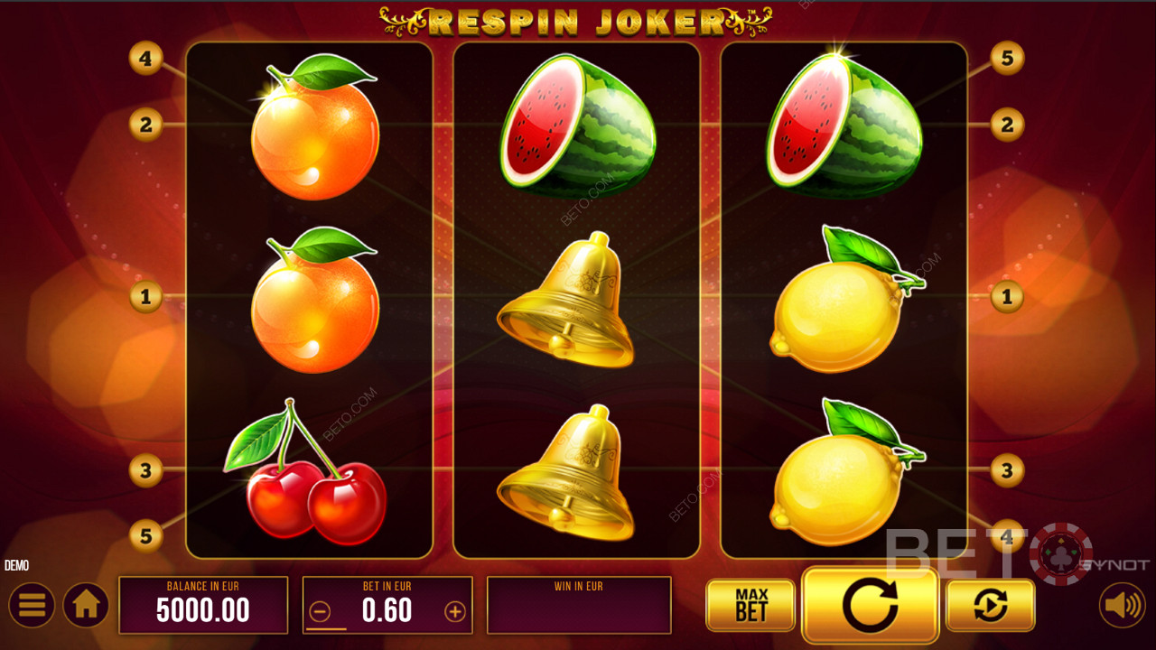 Genießen Sie ein klassisches Design in der Respin Joker Free Slotmaschine von SYNOT Games