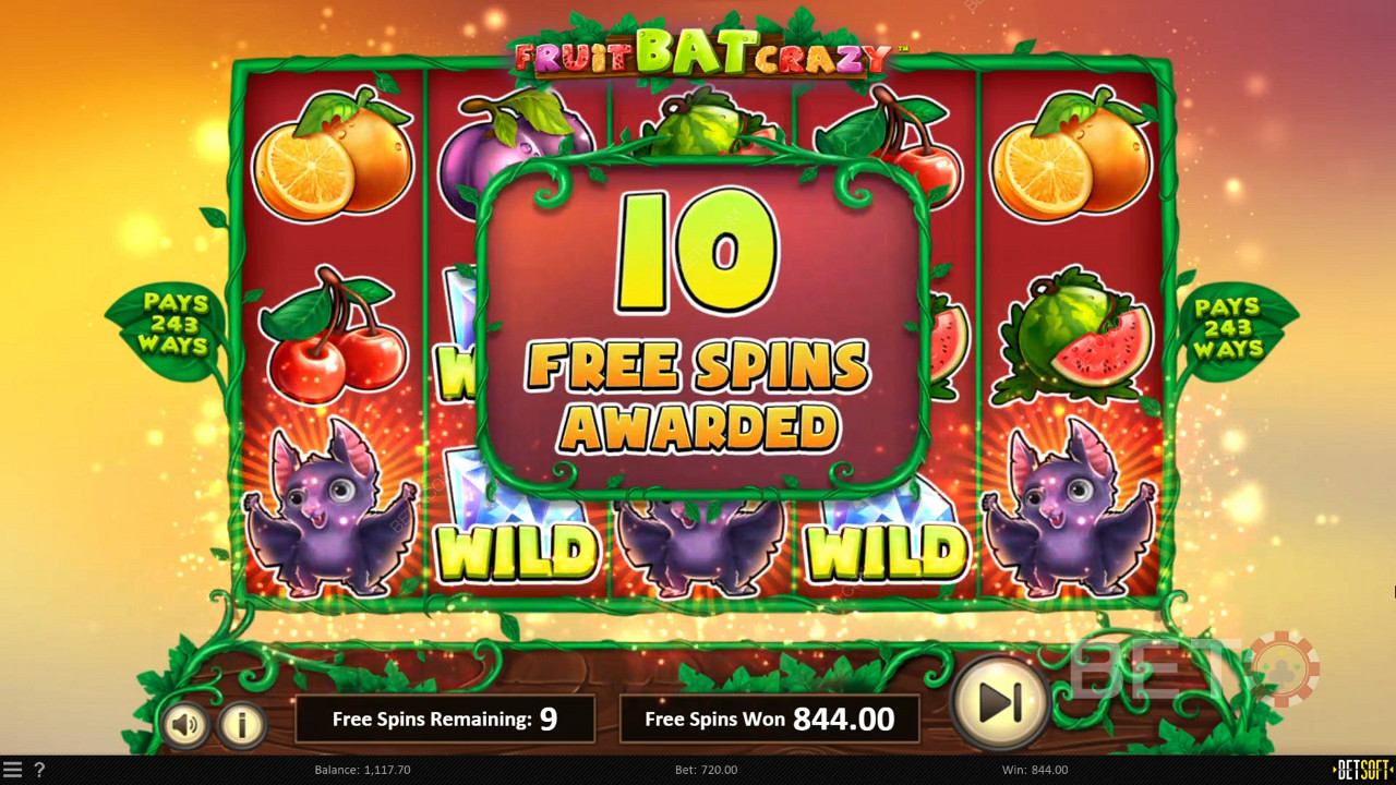 Gewinnen Sie 10 Freispiele in Fruit Bat Crazy