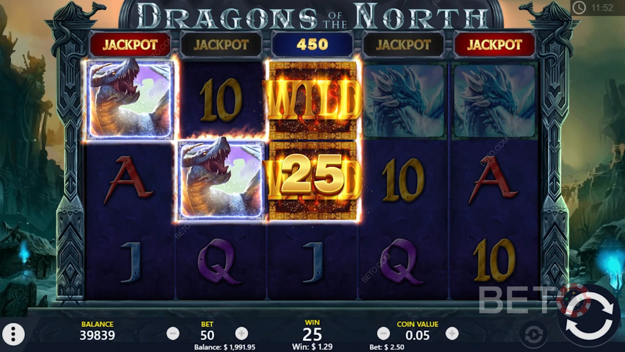 Wild-Symbole helfen Ihnen, mehr Gewinne in Dragons of the North online slot