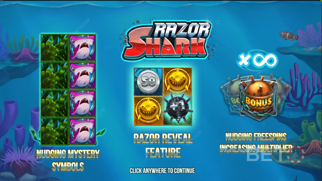 Eröffnungsbildschirm des Razor Shark Online-Spielautomaten