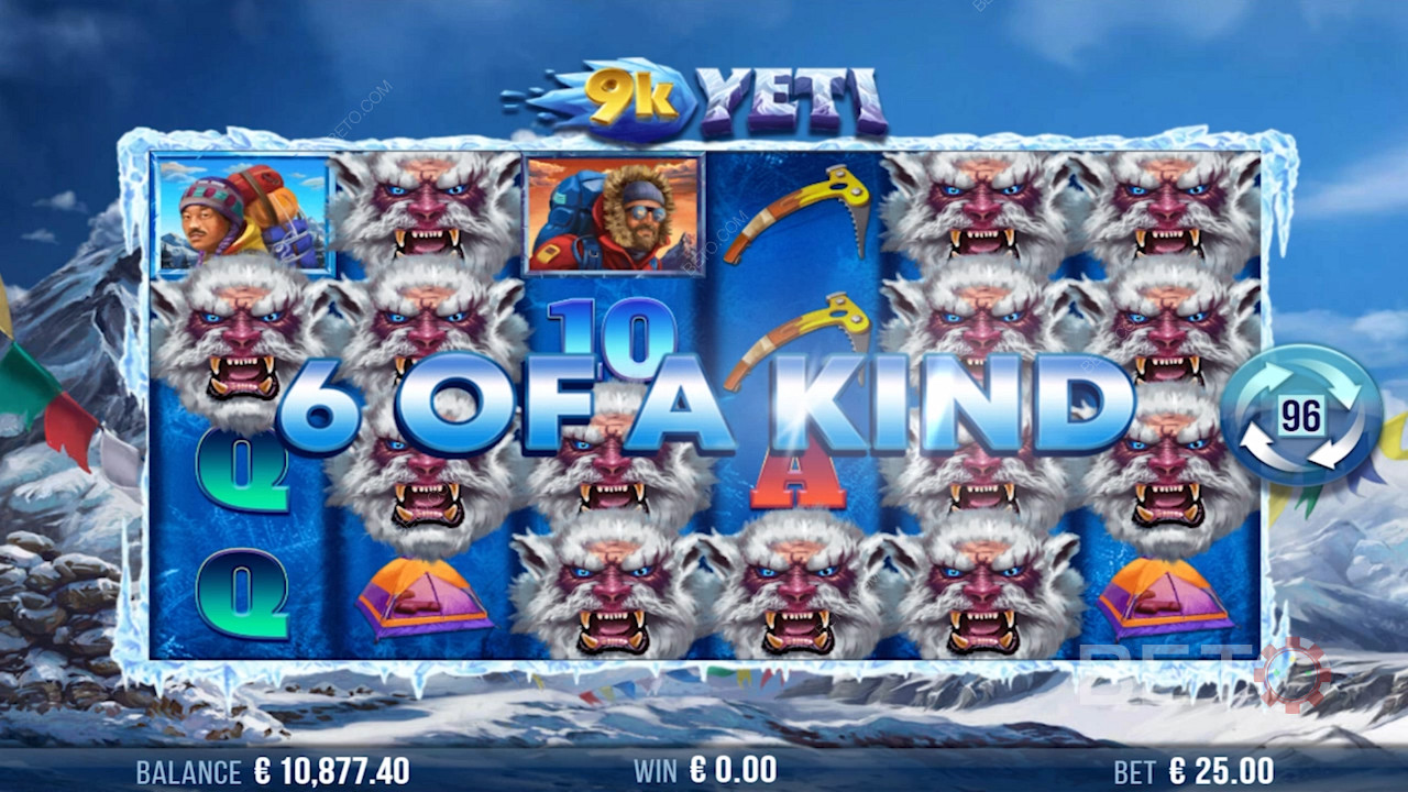 Erzielen Sie eine Sechser-Kombination und gewinnen Sie beim Online-Spielautomaten 9k Yeti groß ab