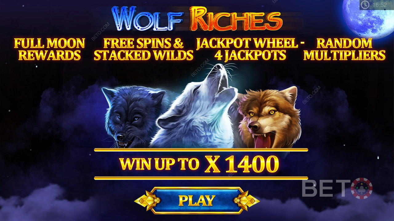 Freispiele, Multiplikatoren, Jackpots und Stacked Wilds im Wolf Riches Slot