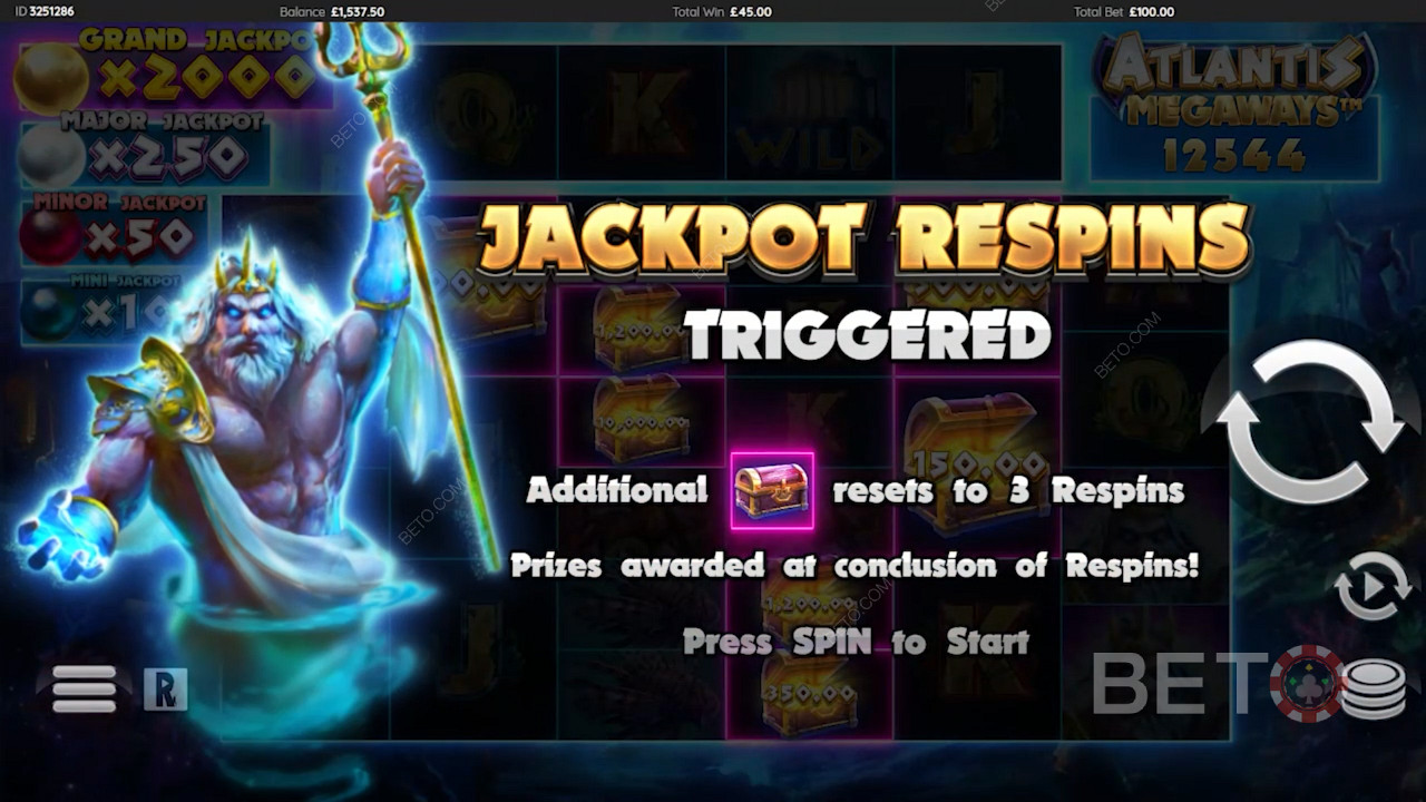 Genießen Sie Jackpot-Respins im Atlantis Megaways Video-Spielautomaten
