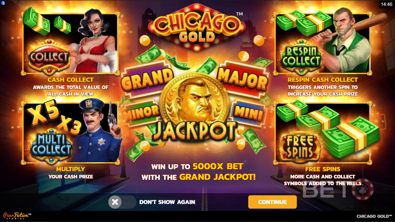 Genießen Sie Sammelfunktionen, Jackpots und Freispiele in der Chicago Gold Slotmaschine