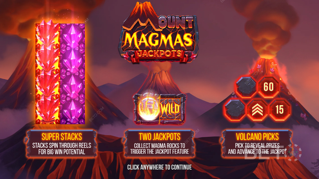 Genießen Sie Super Stacks, 2 Jackpots und das Vulkan-Bonus-Feature im Mount Magmas Slot