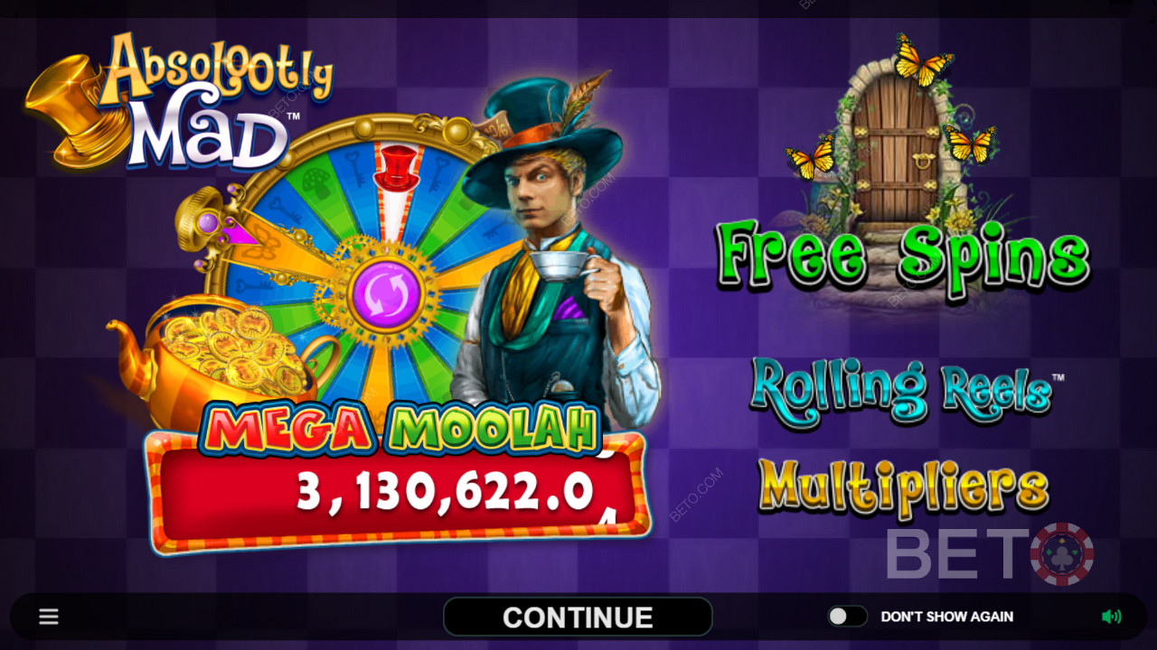 Genießen Sie progressive Jackpots und andere Funktionen in Absolootly Mad: Mega Moolah video slot