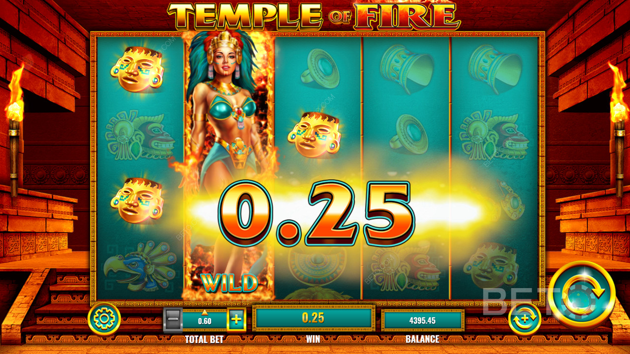 Die Göttin Chantico erleichtert die Gewinnchancen am Spielautomaten Temple of Fire