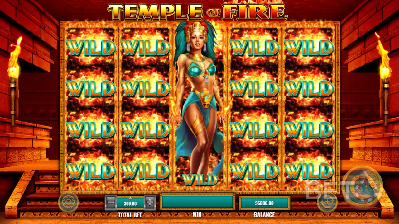 Ein Sturm von Wilds löst Free Spins mit der schönen aztekischen Göttin aus - Temple of Fire