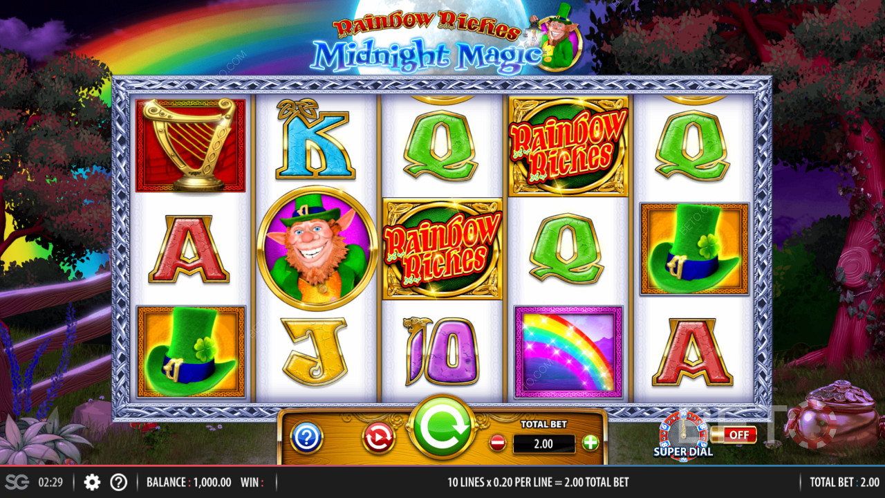 5x3-Spielfeld in Rainbow Riches Midnight Magic