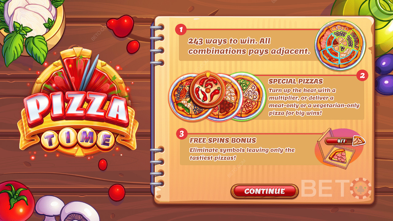 Startbildschirm mit ein paar Informationen über Pizza Time