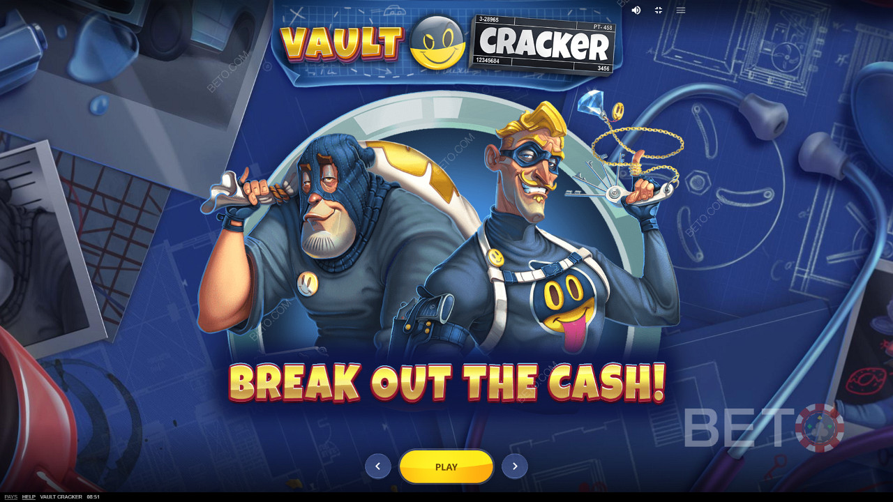 Der cartoonartige Startbildschirm von Vault Cracker