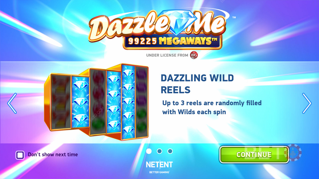 Der Startbildschirm von Dazzle Me Megaways