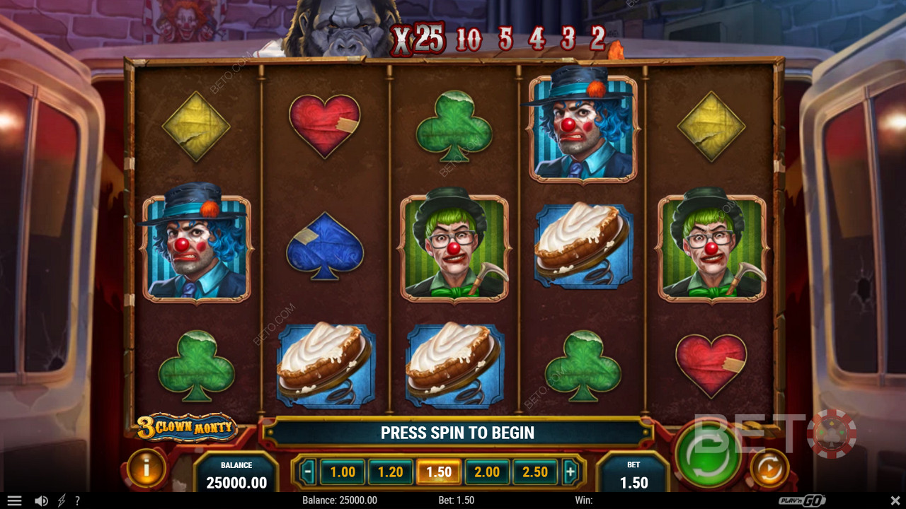 Genießen Sie ein einfaches Spiel mit spannenden Bonusfunktionen im 3 Clown Monty Slot