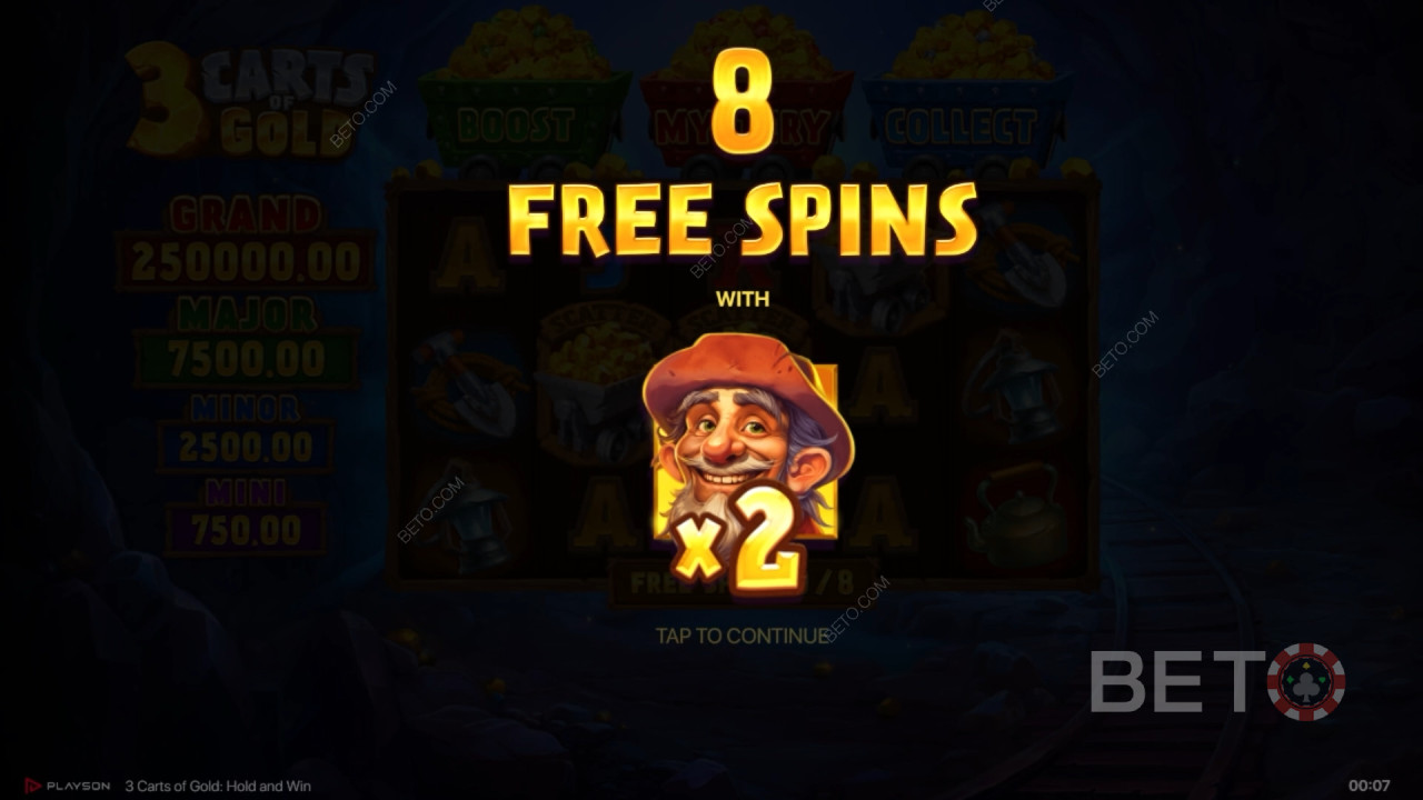 Gewinnen Sie das 5.000-fache Ihres Einsatzes im 3 Carts of Gold: Hold and Win Slot!