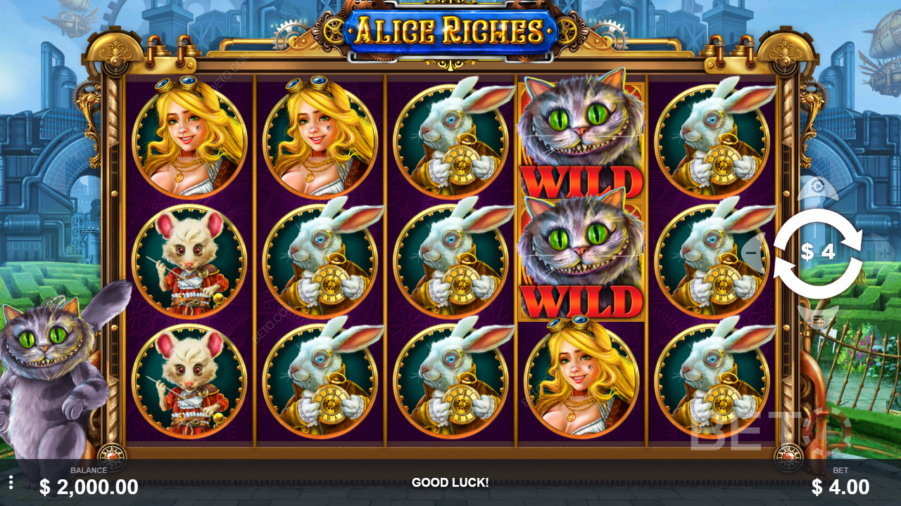 Alice Riches ist ein Spielautomat mit 50 Gewinnlinien und 5 Walzen