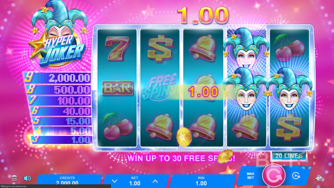 Spielen Sie Freispiele mit Multiplikatoren, wenn Sie drei Bonussymbole oder neun Joker treffen, um den Hauptpreis zu gewinnen - 120.000 Münzen