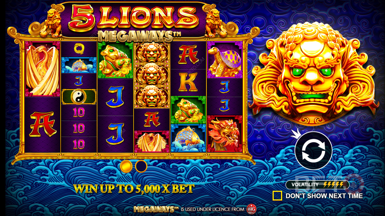 5 Lions Megaways Slot - der höchste Gewinn in einem einzigen Spiel ist bis zu 5.000x Ihr Einsatz
