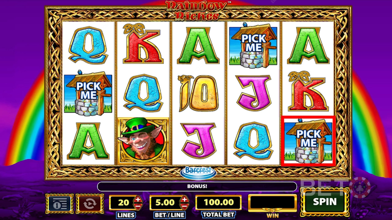 Die Symbole im Spielautomaten Rainbow Riches.