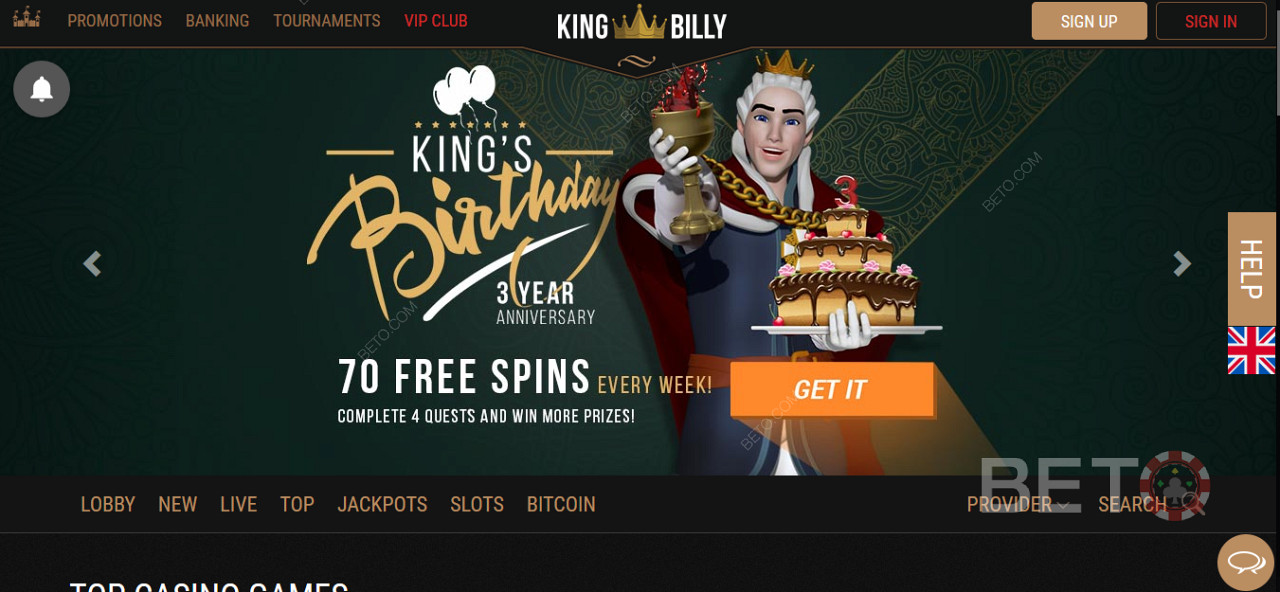 Erhalten Sie spezielle Boni und Freispiele im King Billy Casino