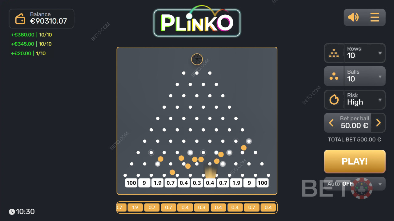 Gewinnen Sie das 3.200-fache Ihres Einsatzes im Plinko Slot!